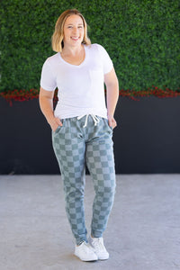 Classic Joggers - Olive Checkers-bottoms-Villari Chic, women's online fashion boutique in Severna, Maryland