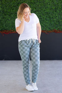 Classic Joggers - Olive Checkers-bottoms-Villari Chic, women's online fashion boutique in Severna, Maryland