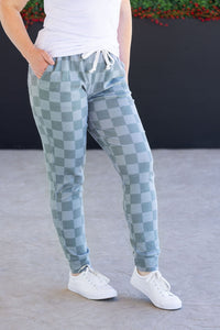 Classic Joggers - Olive Checkers-bottoms-Villari Chic, women's online fashion boutique in Severna, Maryland