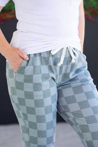 Classic Joggers - Olive Checkers-bottoms-Villari Chic, women's online fashion boutique in Severna, Maryland