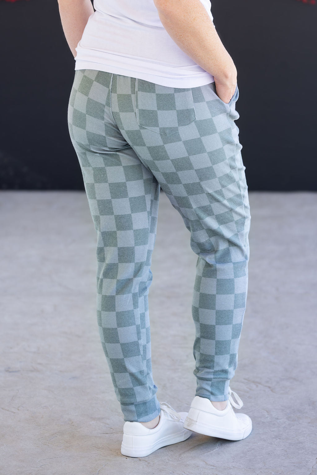 Classic Joggers - Olive Checkers-bottoms-Villari Chic, women's online fashion boutique in Severna, Maryland