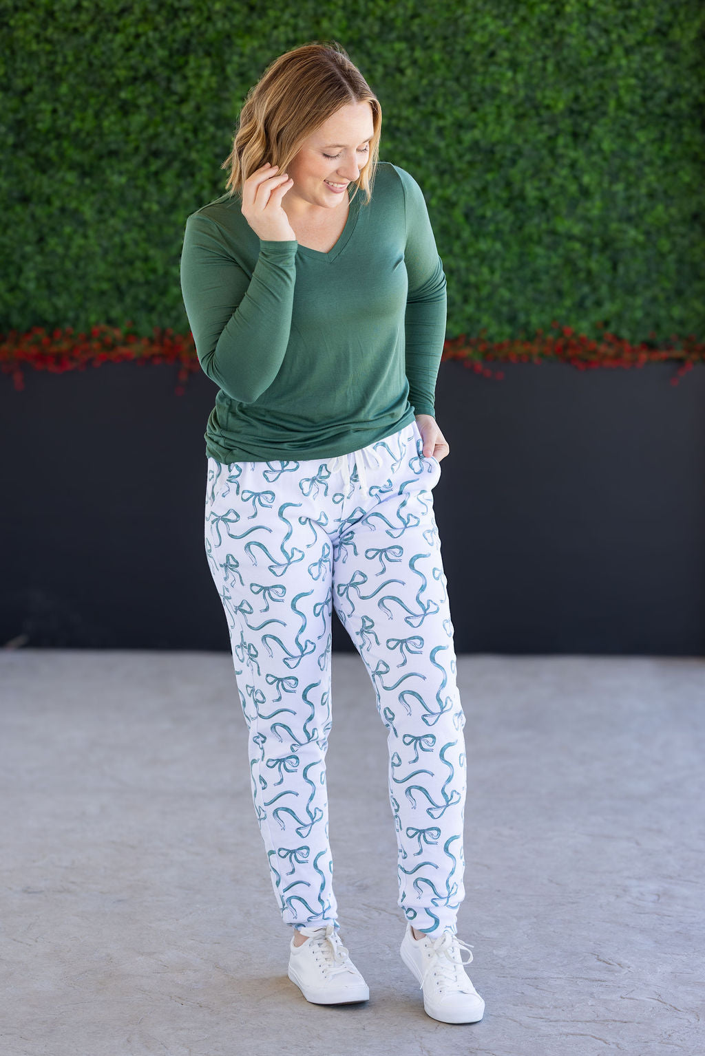 Classic Joggers - Green Ribbons-bottoms-Villari Chic, women's online fashion boutique in Severna, Maryland