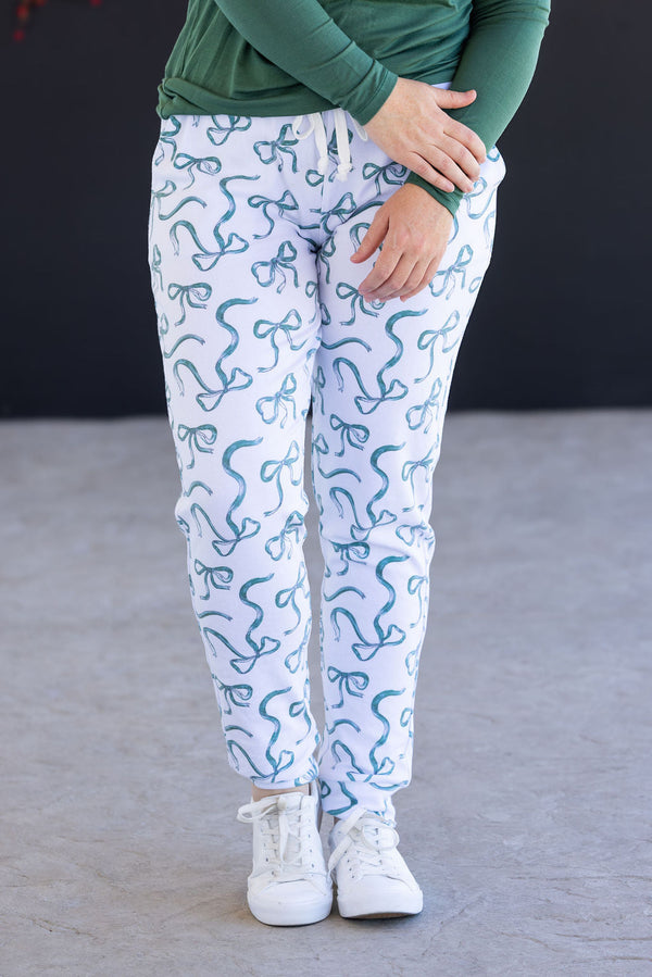 Classic Joggers - Green Ribbons-bottoms-Villari Chic, women's online fashion boutique in Severna, Maryland