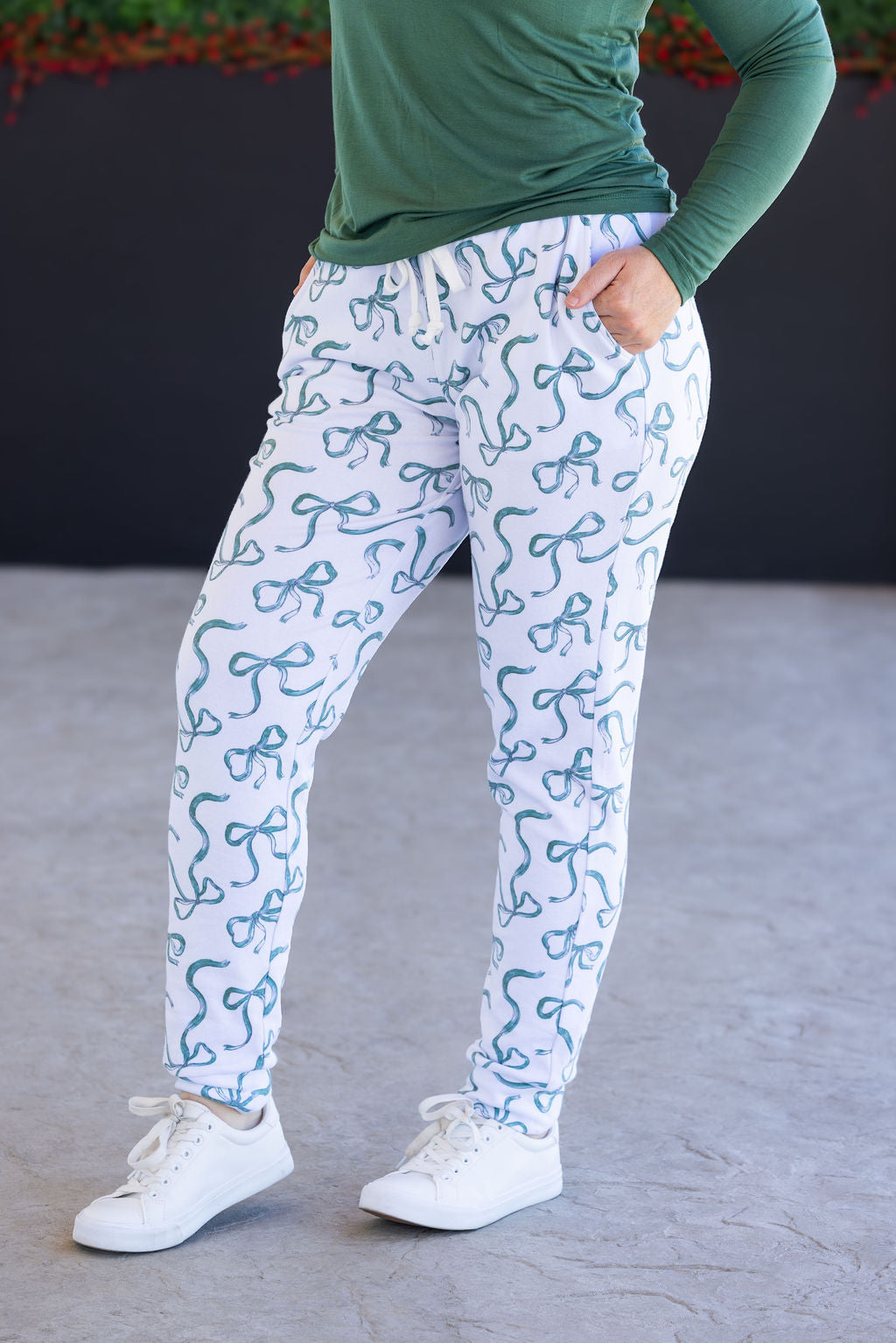 Classic Joggers - Green Ribbons-bottoms-Villari Chic, women's online fashion boutique in Severna, Maryland