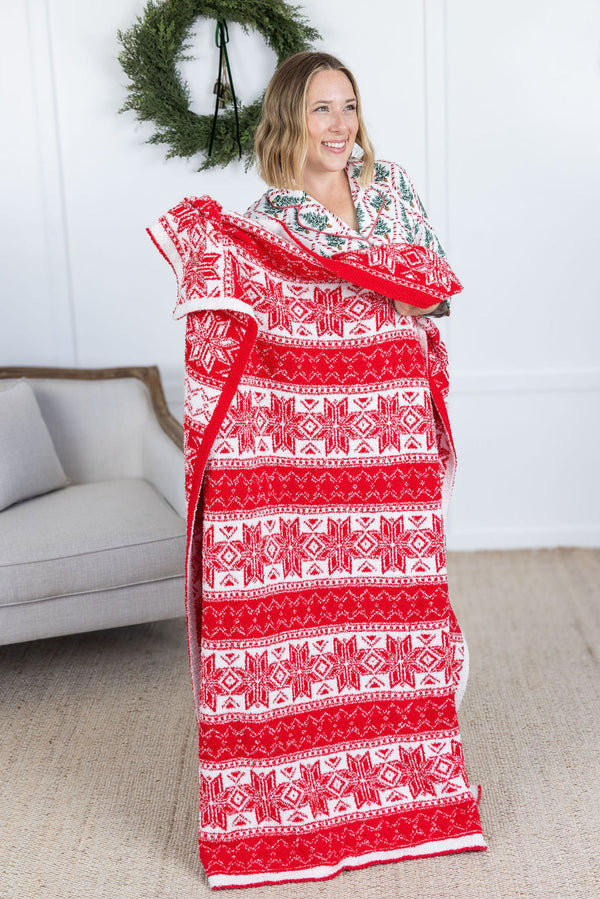 Plush and Fuzzy Blanket - Red Holiday-Blankets-Villari Chic, women's online fashion boutique in Severna, Maryland