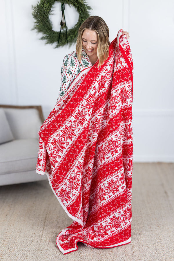 Plush and Fuzzy Blanket - Red Holiday-Blankets-Villari Chic, women's online fashion boutique in Severna, Maryland