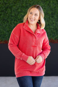 Jesse Vintage Wash Snap Pullover - Red-Sweatshirt-Villari Chic, women's online fashion boutique in Severna, Maryland