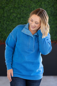 Jesse Vintage Wash Snap Pullover - Winter Blue-Sweatshirt-Villari Chic, women's online fashion boutique in Severna, Maryland