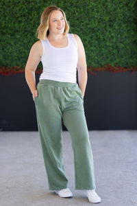 Wide Leg Vintage Wash Bottoms - Olive-bottoms-Villari Chic, women's online fashion boutique in Severna, Maryland