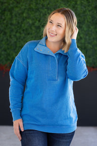 Jesse Vintage Wash Snap Pullover - Winter Blue-Sweatshirt-Villari Chic, women's online fashion boutique in Severna, Maryland