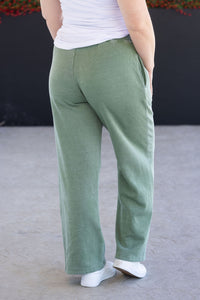 Wide Leg Vintage Wash Bottoms - Olive-bottoms-Villari Chic, women's online fashion boutique in Severna, Maryland