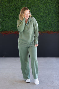 Wide Leg Vintage Wash Bottoms - Olive-bottoms-Villari Chic, women's online fashion boutique in Severna, Maryland