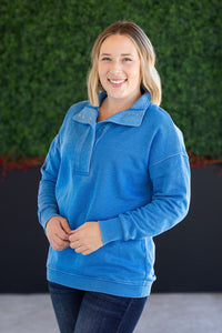 Jesse Vintage Wash Snap Pullover - Winter Blue-Sweatshirt-Villari Chic, women's online fashion boutique in Severna, Maryland