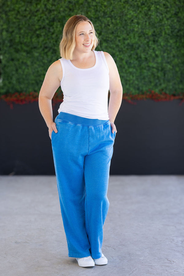Wide Leg Vintage Wash Bottoms - Winter Blue-bottoms-Villari Chic, women's online fashion boutique in Severna, Maryland