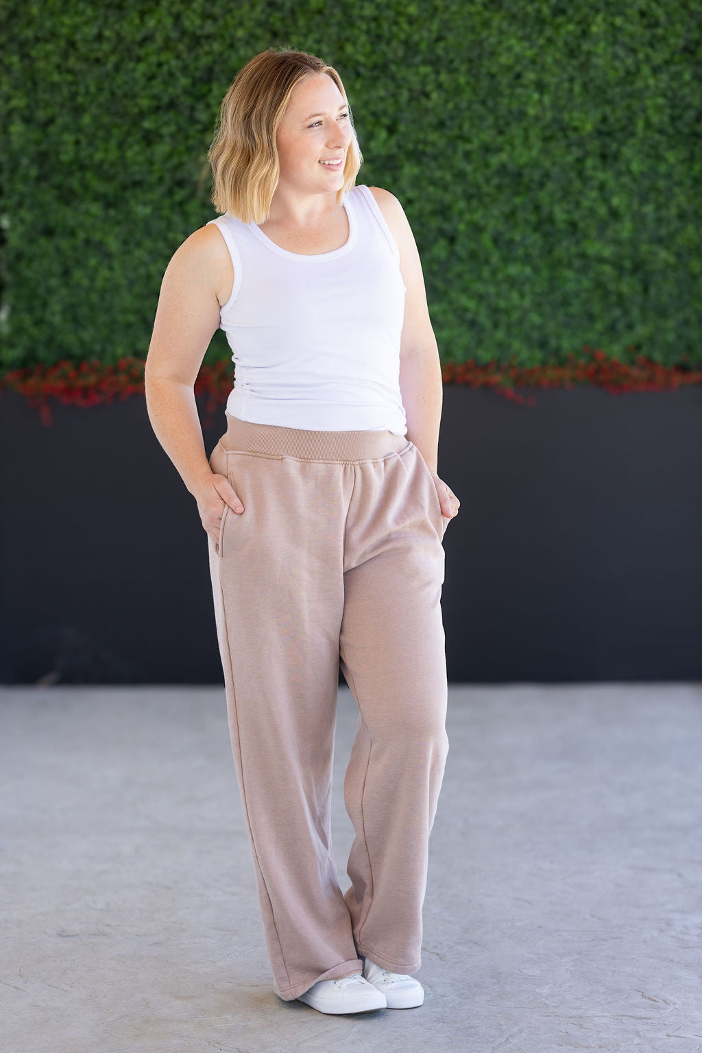 Wide Leg Vintage Wash Bottoms - Tan-bottoms-Villari Chic, women's online fashion boutique in Severna, Maryland