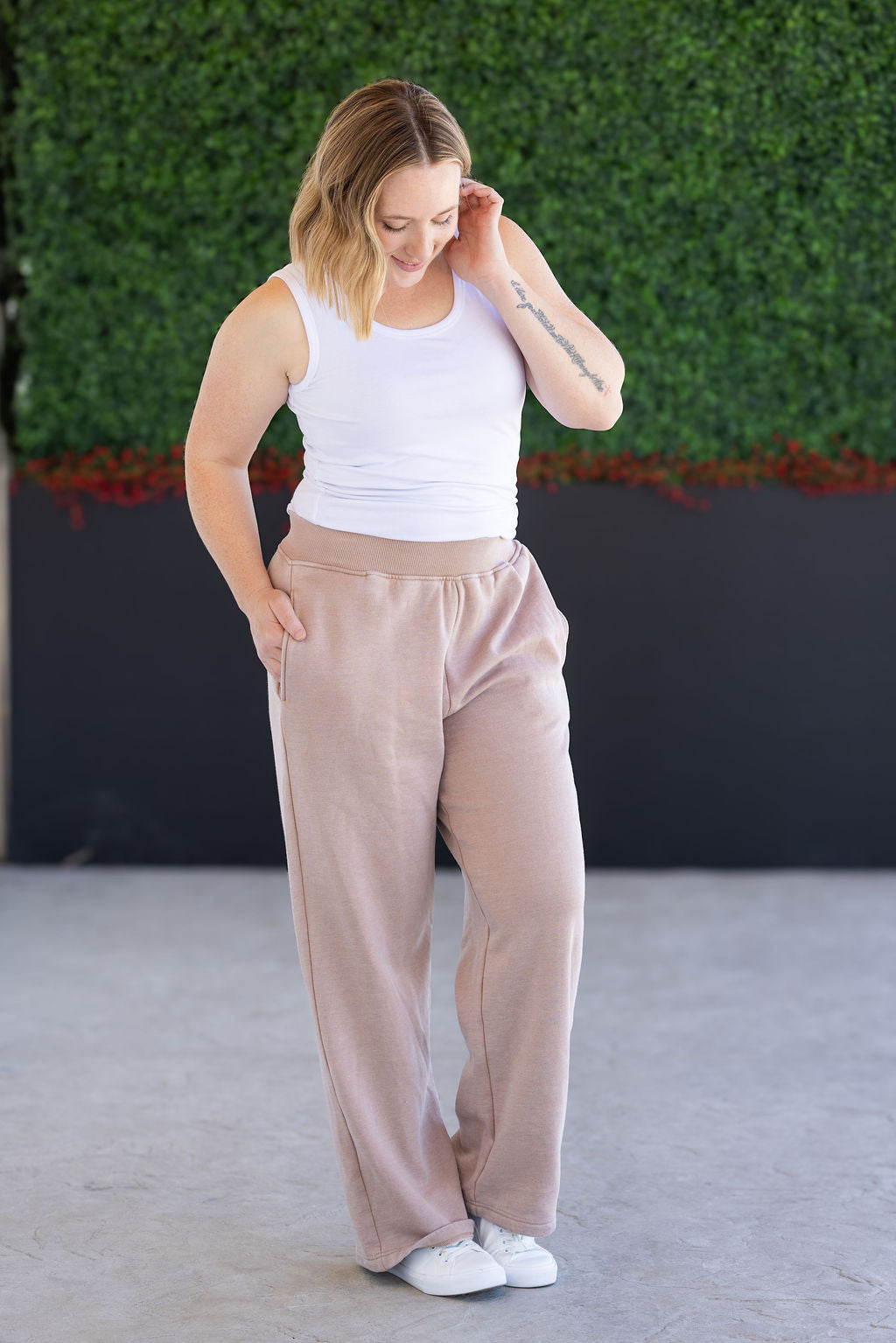 Wide Leg Vintage Wash Bottoms - Tan-bottoms-Villari Chic, women's online fashion boutique in Severna, Maryland