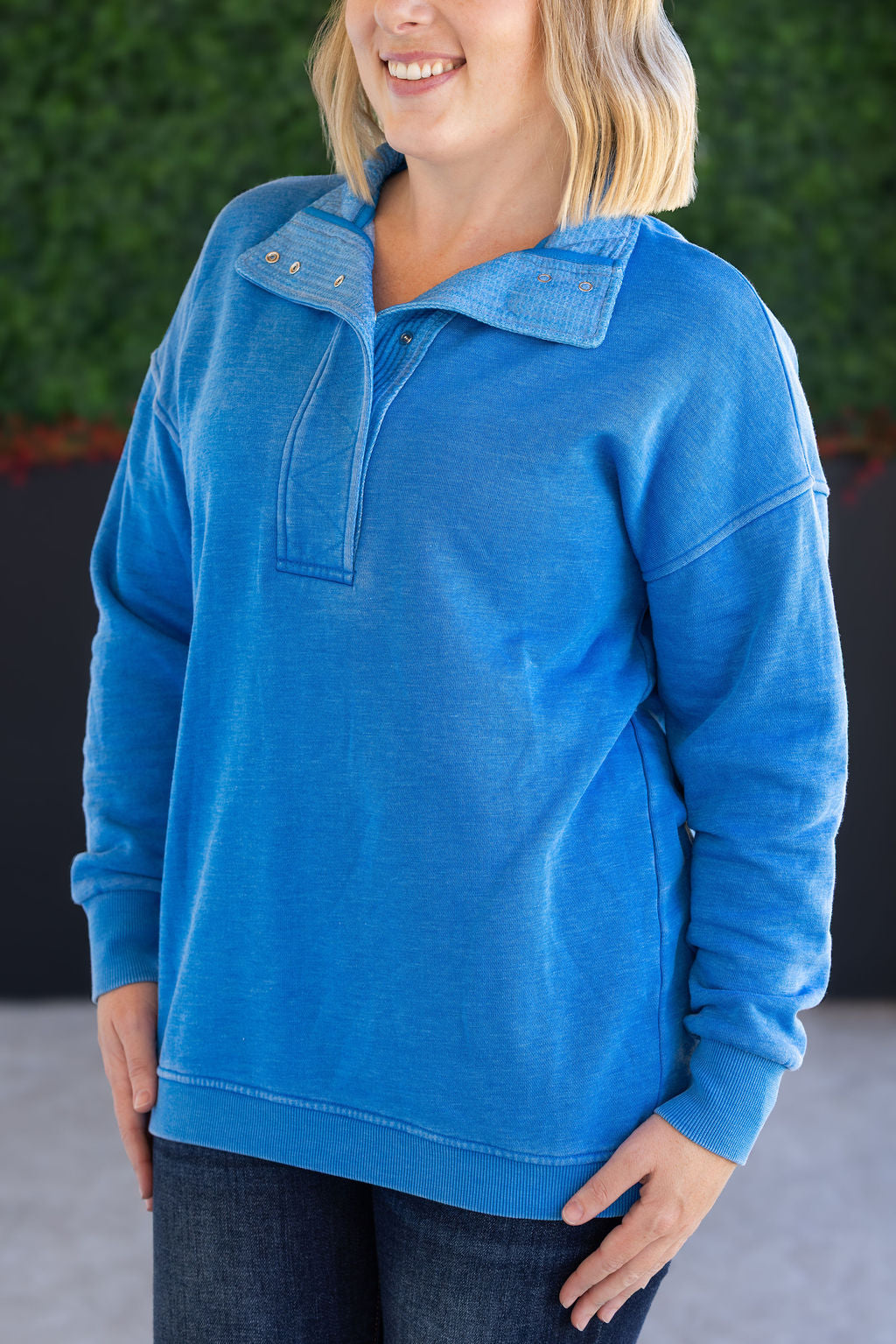 Jesse Vintage Wash Snap Pullover - Winter Blue-Sweatshirt-Villari Chic, women's online fashion boutique in Severna, Maryland