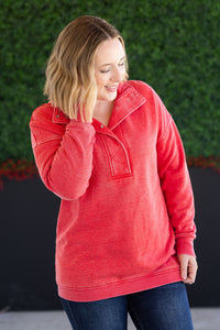Jesse Vintage Wash Snap Pullover - Red-Sweatshirt-Villari Chic, women's online fashion boutique in Severna, Maryland
