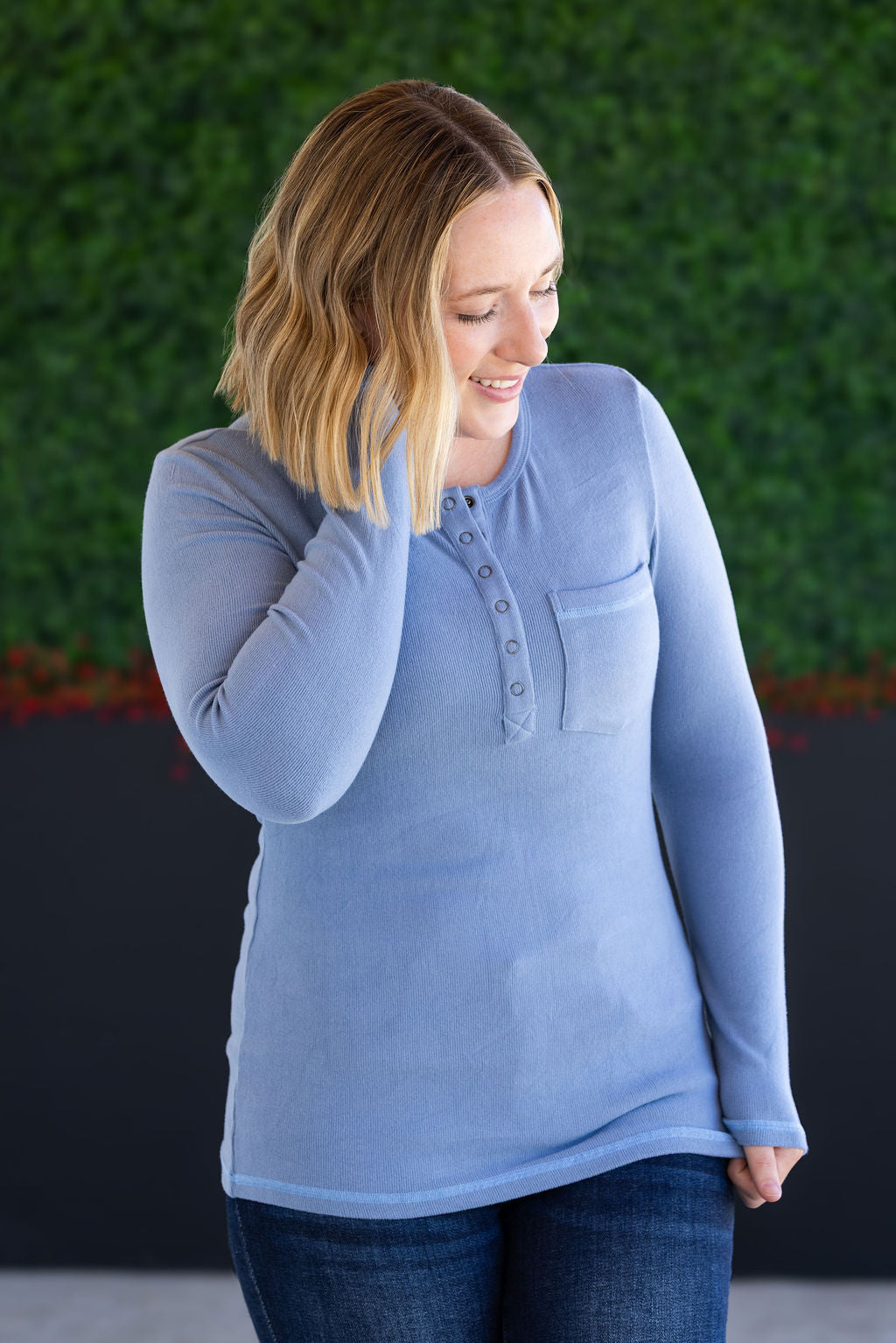 Georgia Long Sleeve Top - Dusty Blue-Tops-Villari Chic, women's online fashion boutique in Severna, Maryland