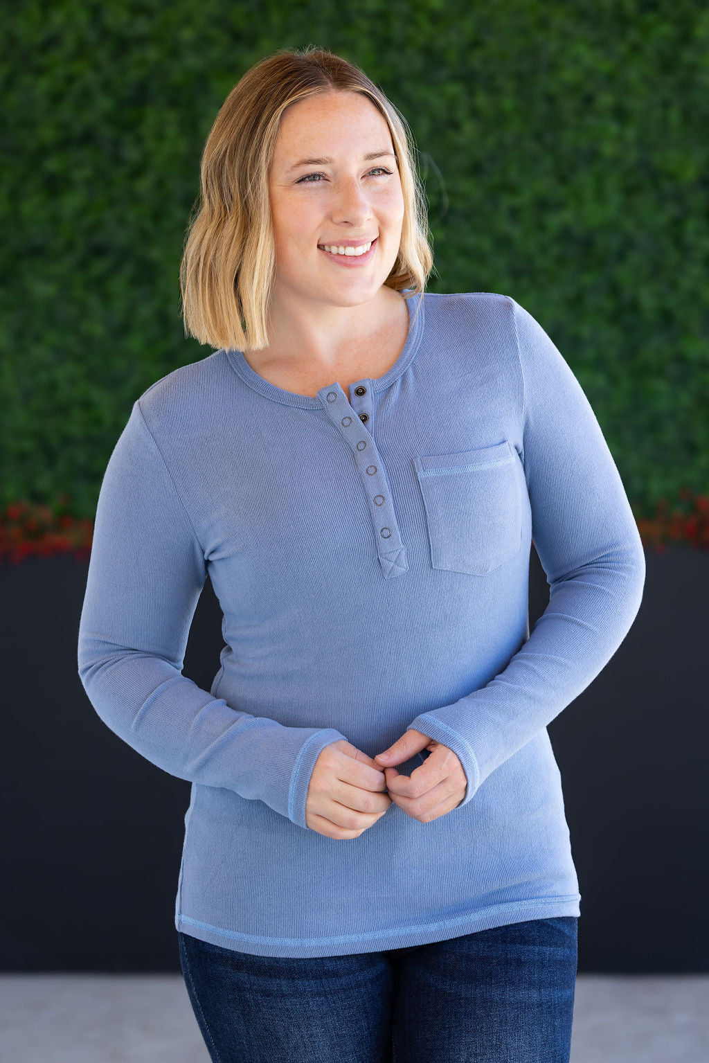 Georgia Long Sleeve Top - Dusty Blue-Tops-Villari Chic, women's online fashion boutique in Severna, Maryland