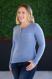 Georgia Long Sleeve Top - Dusty Blue-Tops-Villari Chic, women's online fashion boutique in Severna, Maryland