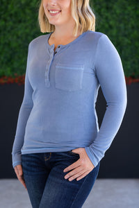 Georgia Long Sleeve Top - Dusty Blue-Tops-Villari Chic, women's online fashion boutique in Severna, Maryland