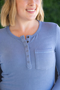 Georgia Long Sleeve Top - Dusty Blue-Tops-Villari Chic, women's online fashion boutique in Severna, Maryland