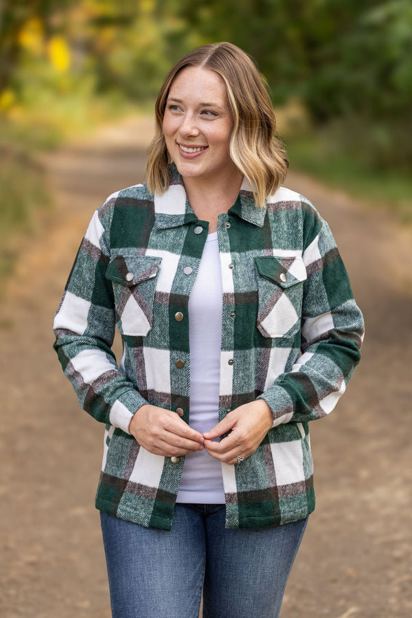 Norah Plaid Shacket - Evergreen and White-Villari Chic, women's online fashion boutique in Severna, Maryland