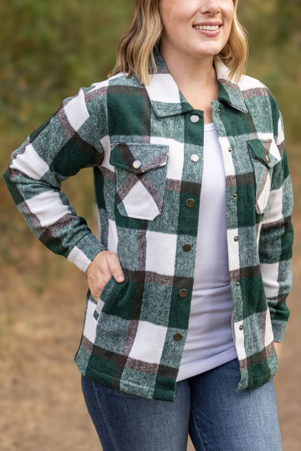 Norah Plaid Shacket - Evergreen and White-Villari Chic, women's online fashion boutique in Severna, Maryland