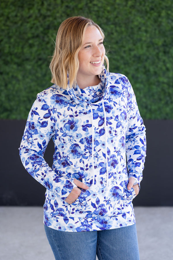 Soft Funnel Neck - Sapphire Floral-clothing-Villari Chic, women's online fashion boutique in Severna, Maryland