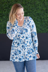 Long Sleeve Sarah Ruffle Top - Sapphire Floral-Tops-Villari Chic, women's online fashion boutique in Severna, Maryland