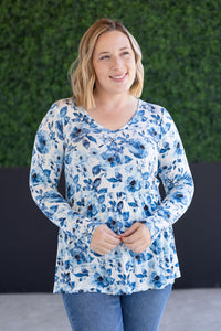 Long Sleeve Sarah Ruffle Top - Sapphire Floral-Tops-Villari Chic, women's online fashion boutique in Severna, Maryland