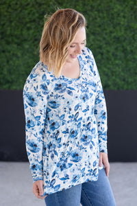 Long Sleeve Sarah Ruffle Top - Sapphire Floral-Tops-Villari Chic, women's online fashion boutique in Severna, Maryland