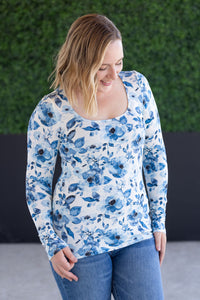 Alyssa Long Sleeve Top - Sapphire Floral-Tops-Villari Chic, women's online fashion boutique in Severna, Maryland