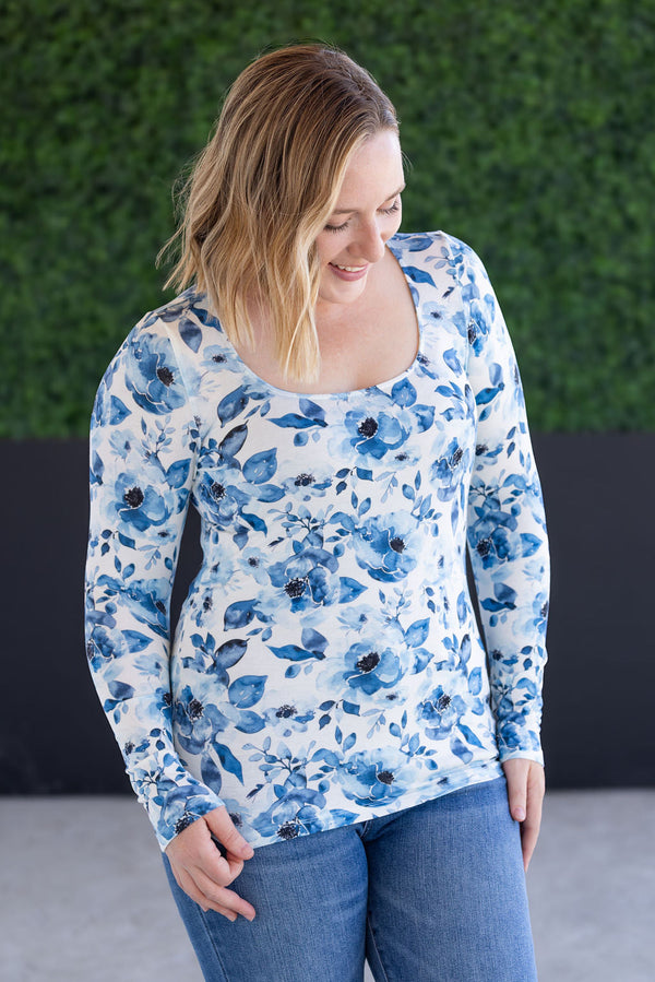 Alyssa Long Sleeve Top - Sapphire Floral-Tops-Villari Chic, women's online fashion boutique in Severna, Maryland