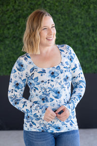 Alyssa Long Sleeve Top - Sapphire Floral-Tops-Villari Chic, women's online fashion boutique in Severna, Maryland