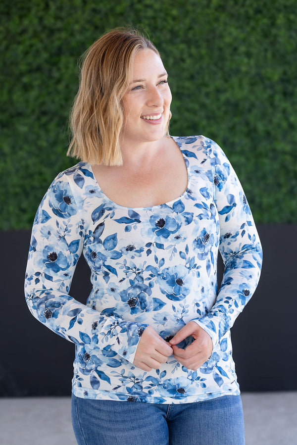 Alyssa Long Sleeve Top - Sapphire Floral-Tops-Villari Chic, women's online fashion boutique in Severna, Maryland