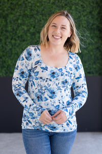Alyssa Long Sleeve Top - Sapphire Floral-Tops-Villari Chic, women's online fashion boutique in Severna, Maryland