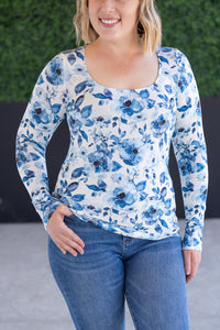 Alyssa Long Sleeve Top - Sapphire Floral-Tops-Villari Chic, women's online fashion boutique in Severna, Maryland