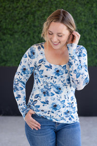 Alyssa Long Sleeve Top - Sapphire Floral-Tops-Villari Chic, women's online fashion boutique in Severna, Maryland