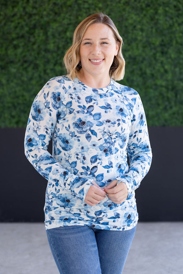 Blair Long Sleeve Top - Sapphire Floral-Tops-Villari Chic, women's online fashion boutique in Severna, Maryland
