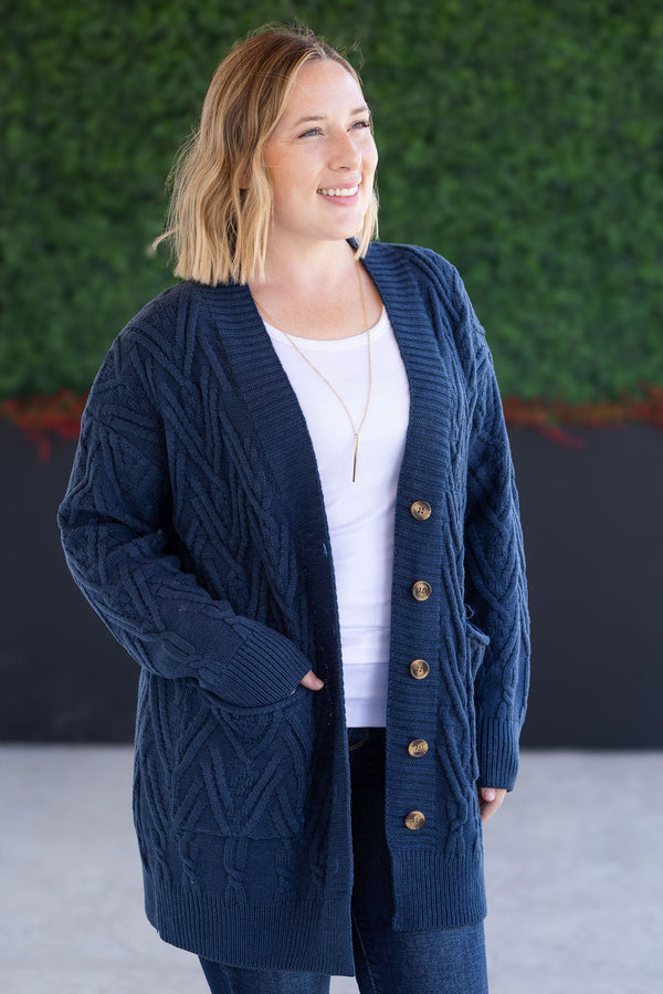 Brooks Button Sweater Cardigan - Navy-Cardigan-Villari Chic, women's online fashion boutique in Severna, Maryland