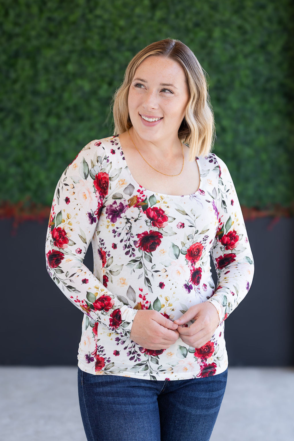 Alyssa Long Sleeve Top - Burgundy Bloom-Tops-Villari Chic, women's online fashion boutique in Severna, Maryland