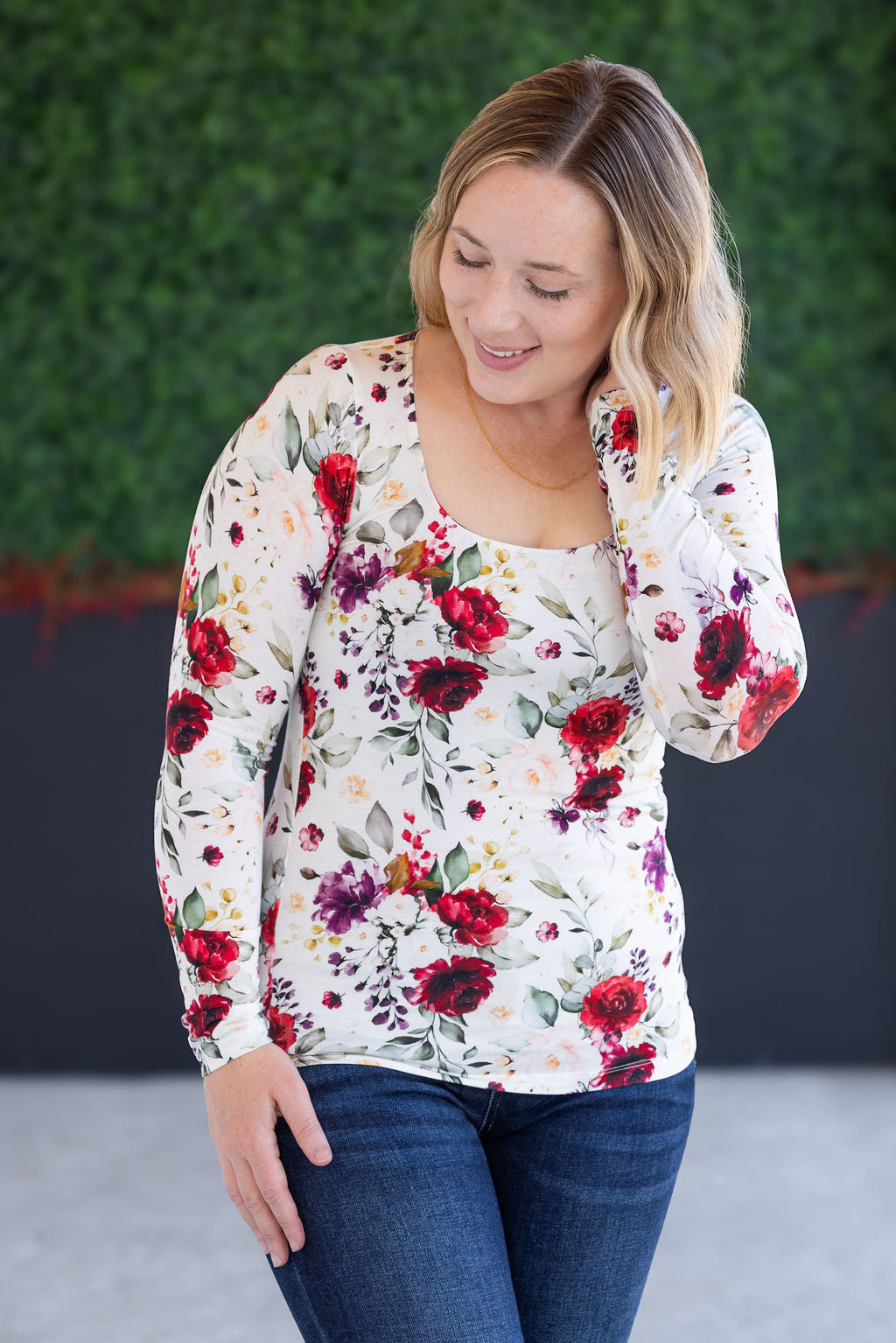 Alyssa Long Sleeve Top - Burgundy Bloom-Tops-Villari Chic, women's online fashion boutique in Severna, Maryland