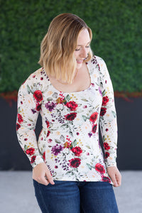 Alyssa Long Sleeve Top - Burgundy Bloom-Tops-Villari Chic, women's online fashion boutique in Severna, Maryland
