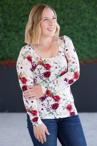 Alyssa Long Sleeve Top - Burgundy Bloom-Tops-Villari Chic, women's online fashion boutique in Severna, Maryland