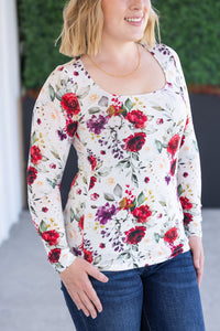 Alyssa Long Sleeve Top - Burgundy Bloom-Tops-Villari Chic, women's online fashion boutique in Severna, Maryland