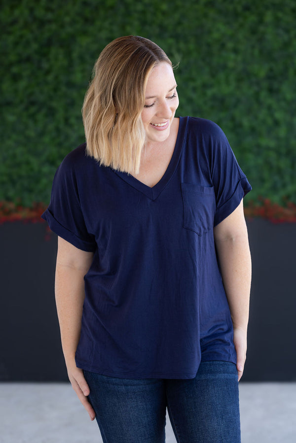 Sierra Pocket Top - Navy-Tops-Villari Chic, women's online fashion boutique in Severna, Maryland