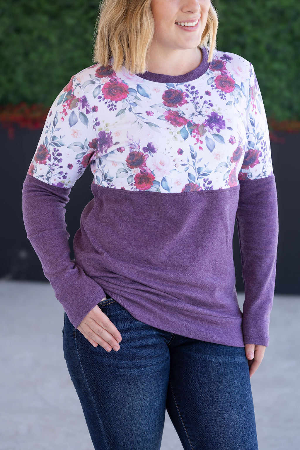 Natalie Pullover - Burgundy Bloom and Plum-Pullover-Villari Chic, women's online fashion boutique in Severna, Maryland