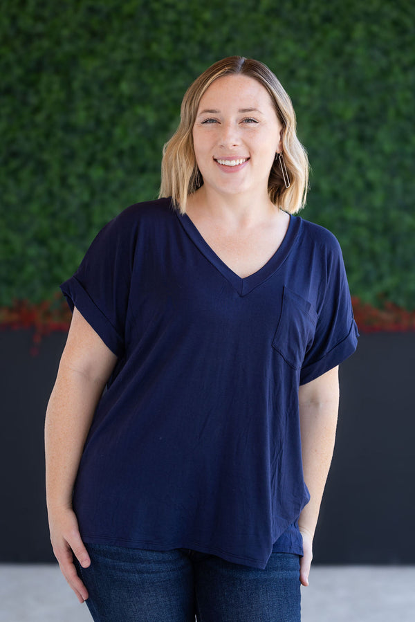 Sierra Pocket Top - Navy-Tops-Villari Chic, women's online fashion boutique in Severna, Maryland
